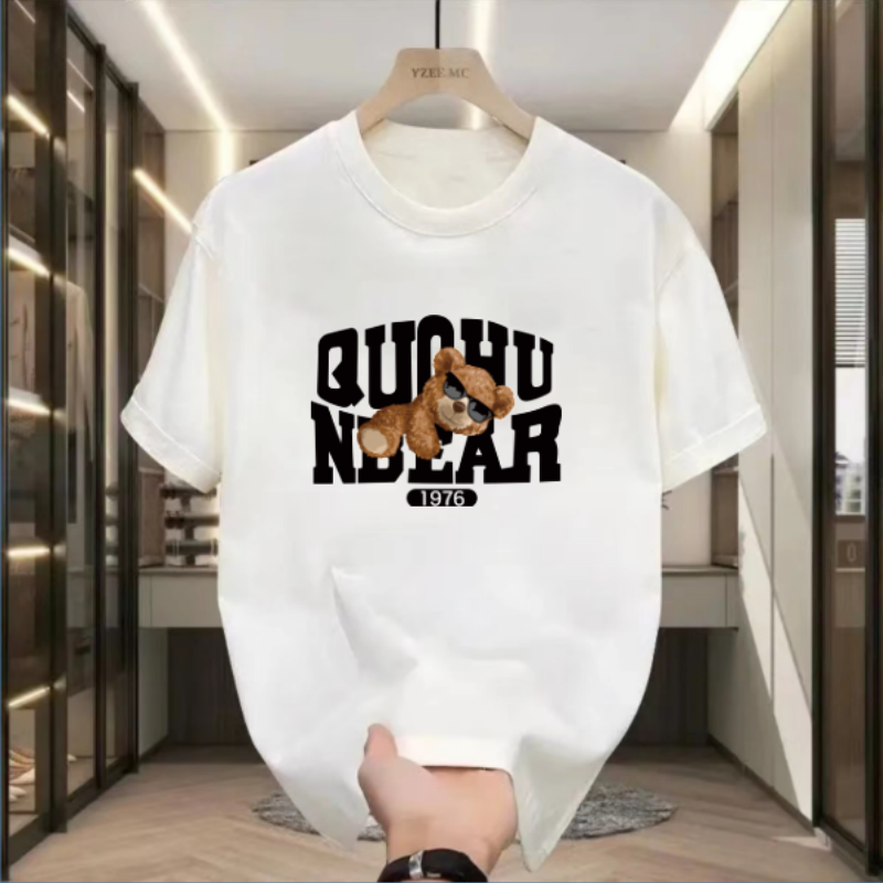 墨镜熊  夏季 低价福利 简约百搭 无痕压胶 男女同款 圆领短袖T恤