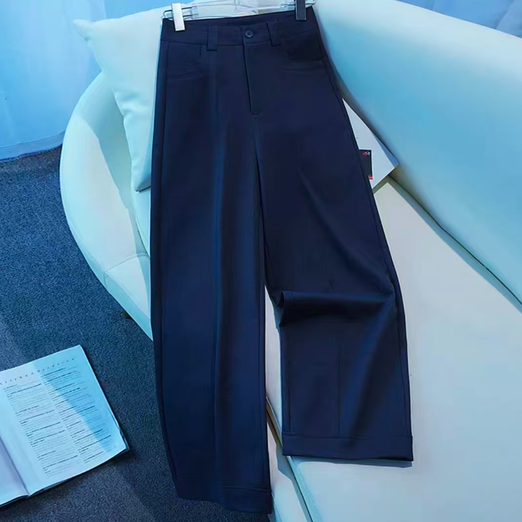 秋冬新款垂感纯色加绒休闲直筒阔腿裤时尚显瘦女裤子2830长100