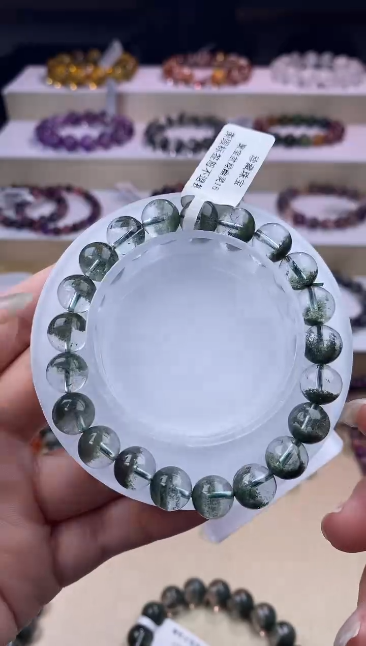 水晶手链未镶嵌聚宝盆绿幽灵单圈9m+