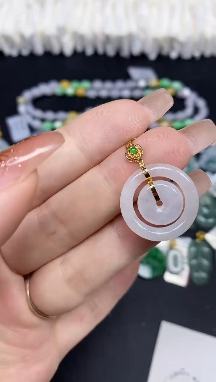 吊坠(不含链)18K金镶嵌翡翠子母扣18K金扣镶嵌@@CMT