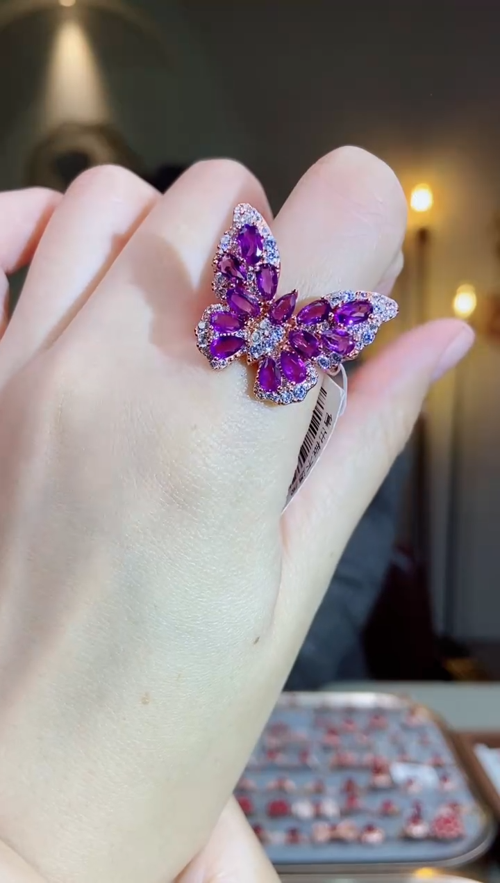 银S925镶嵌戒指水晶手饰