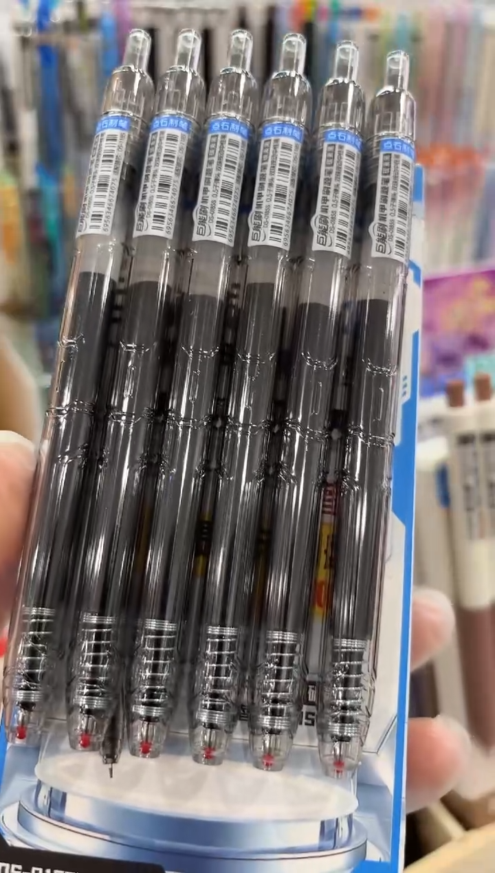 石头DS-0185S按动中性笔0.5(碳素黑)透明杆_大容量子弹头--6支