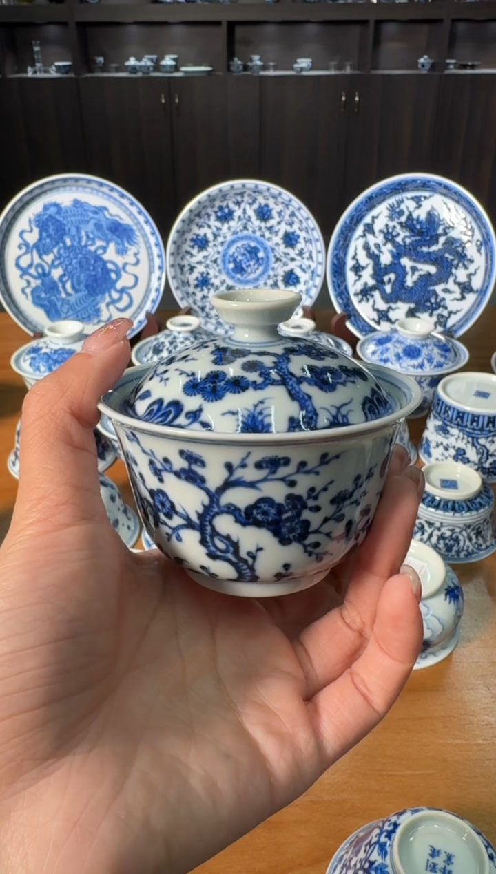 【闪购商品】杯刘建锋窑松竹梅墩式盖碗