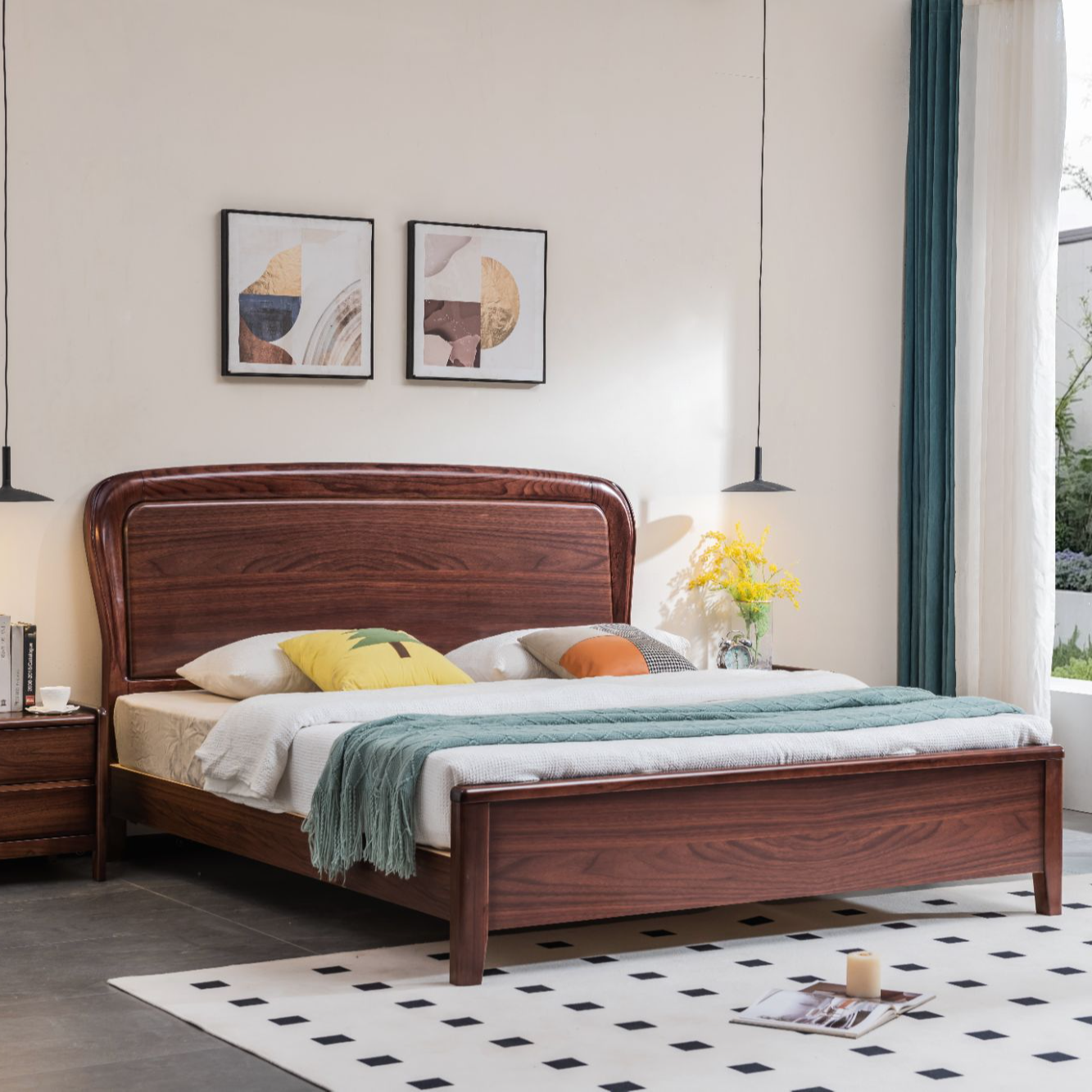 南美黑胡桃木全榫卯家用双人主卧实木大床配套床垫链接