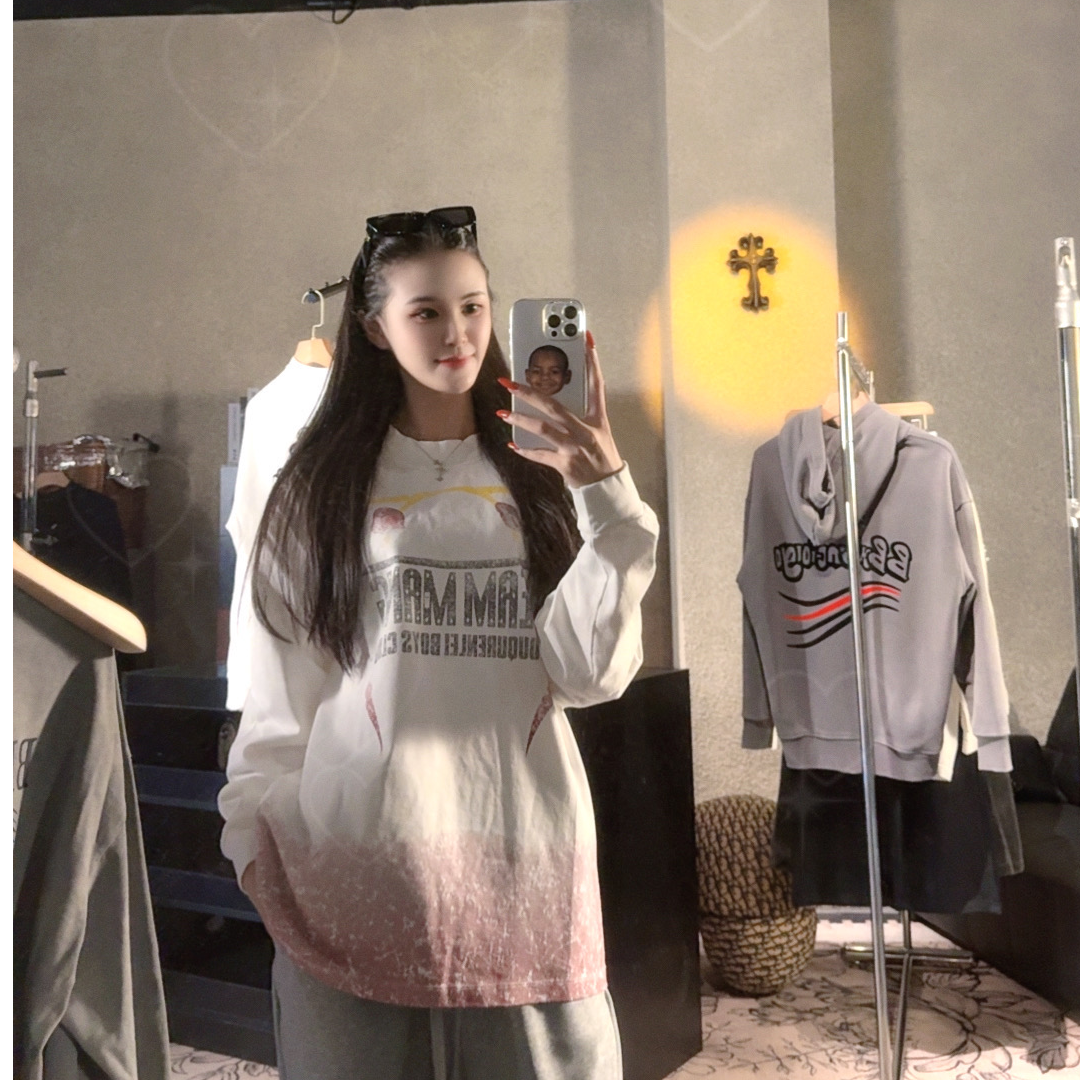阿东【嘉尔同款卫衣】对版圆领套头长袖卫衣 男女同款T恤A208