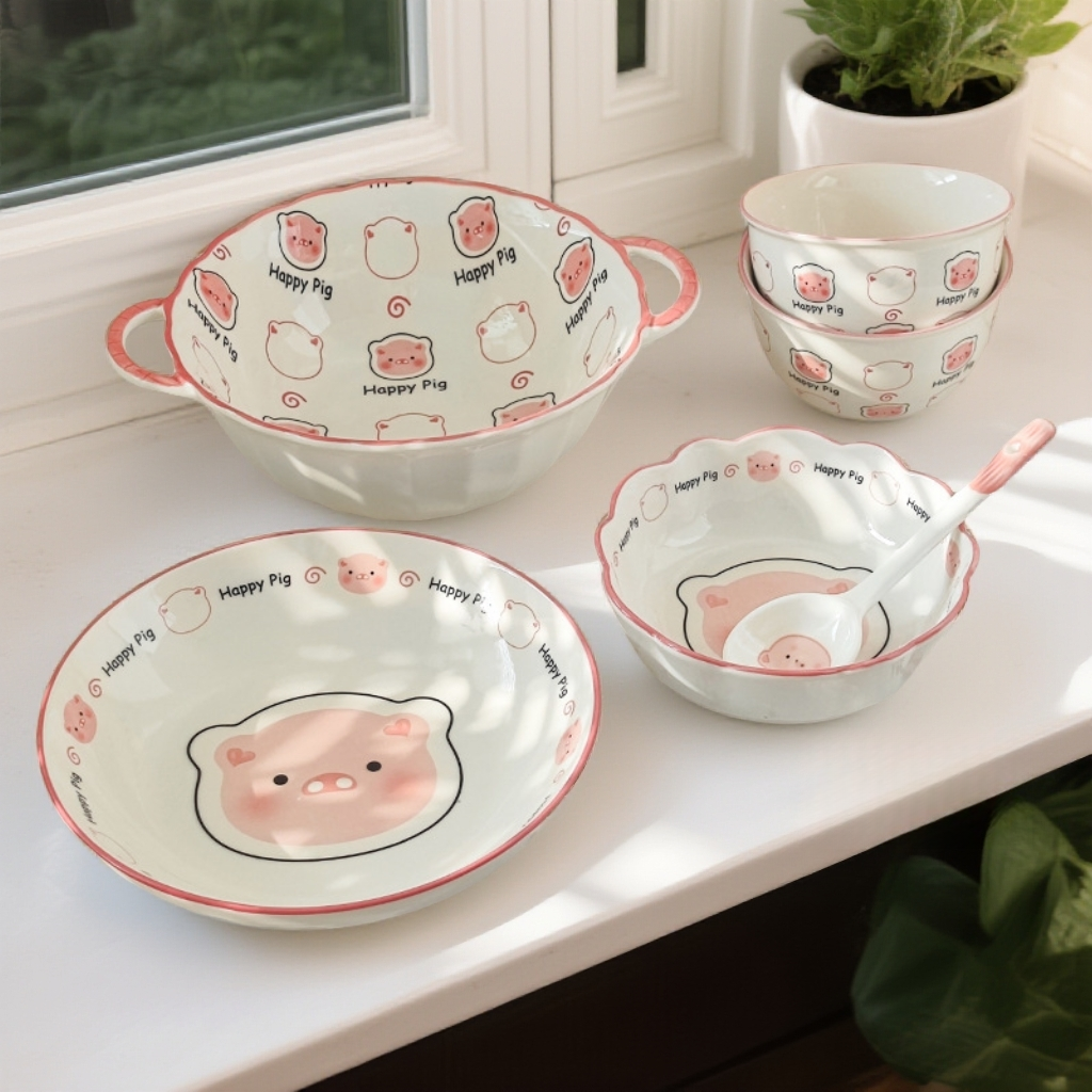 碗可爱碟套装家用釉下彩高颜值卡通陶瓷饭碗盘子碗具套裝陶瓷餐具