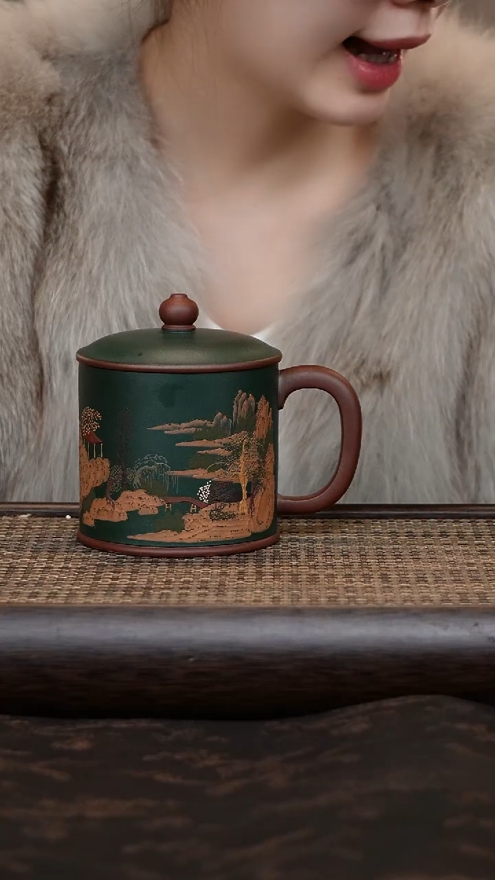 【闪购商品】紫砂茶杯山水粉浆老板杯