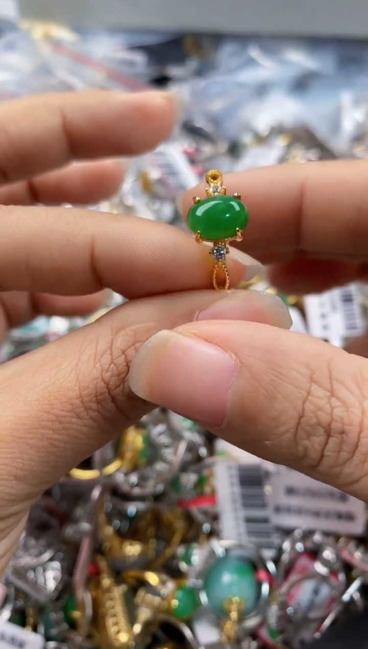 银S925镶嵌戒指翡翠444---9