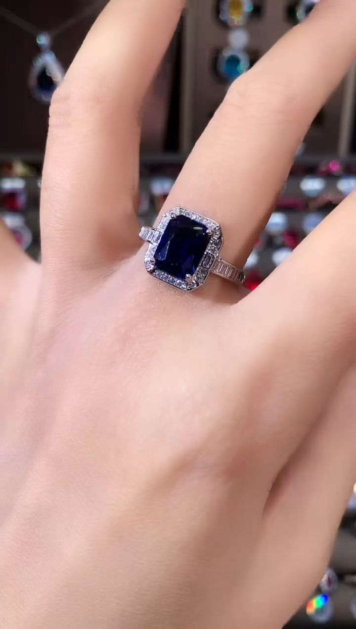 戒指蓝宝石银S925镶嵌79银色