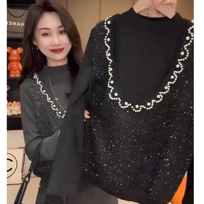 720 两件套裙重工钉珠宽松显瘦长袖圆领时尚百搭套头