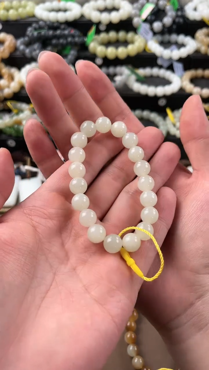 【闪购商品】和田玉手串未镶嵌且末金山暖白手串卡10微色差