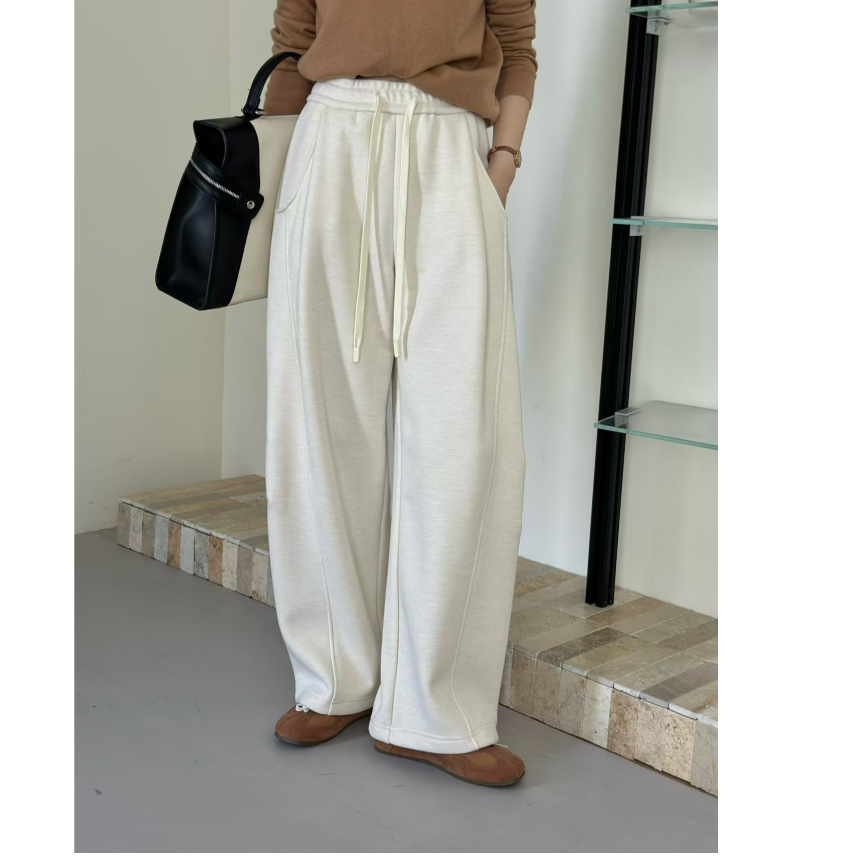 秋冬女士加厚直筒裤弯刀裤休闲裤运动裤显瘦高腰
