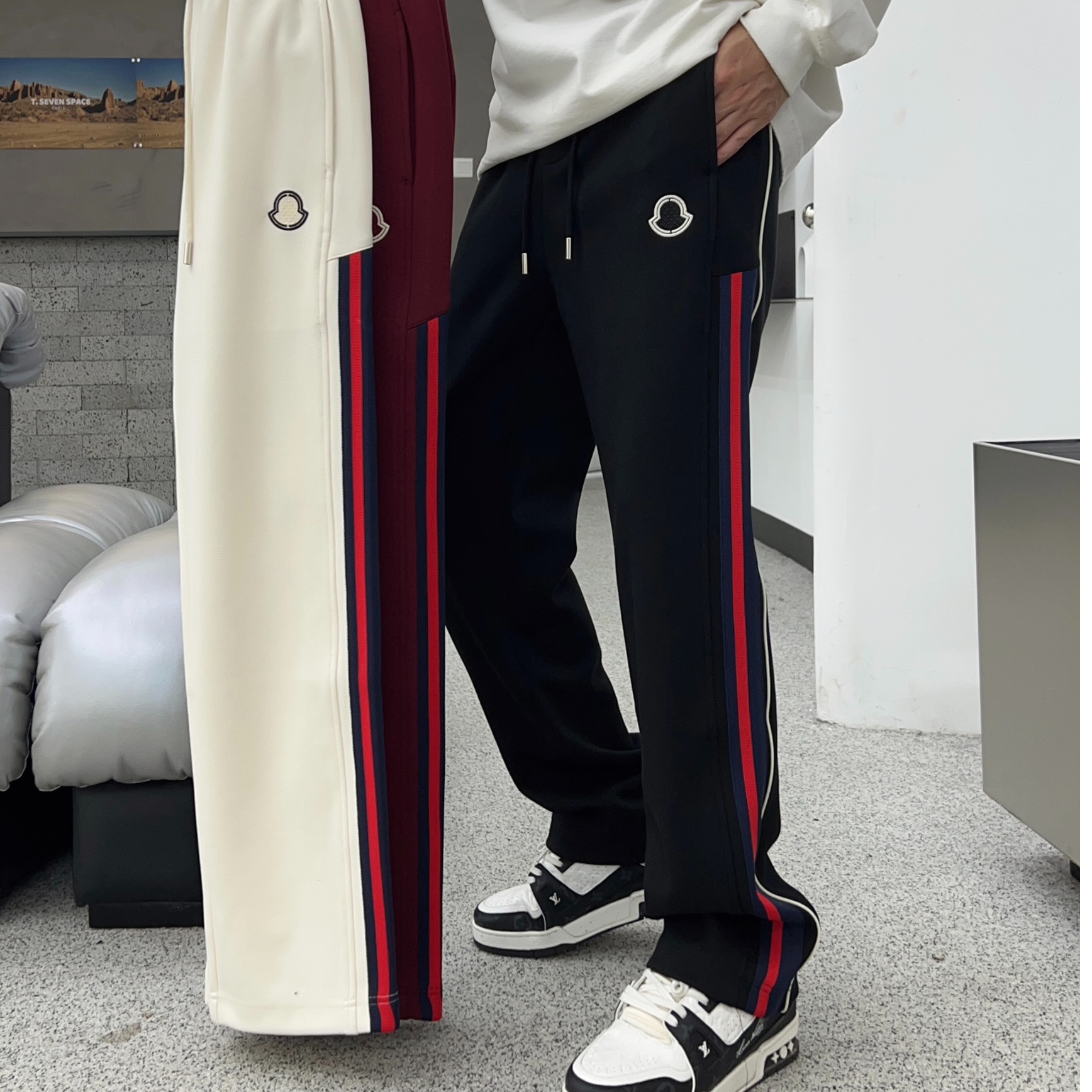 憾路者家2025秋冬新款男士百搭时尚撞色织带拼接加绒加厚直筒卫裤