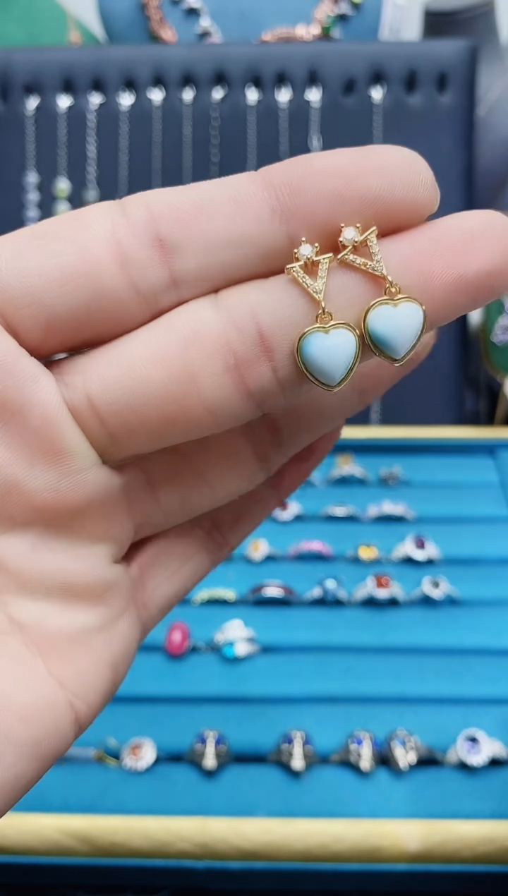 【闪购商品】针钠钙石（海纹石）耳饰银S925镶嵌1121