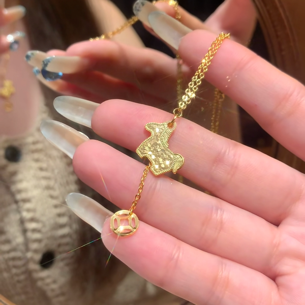 铜合金项链 新中式国潮风爆闪碎碎冰马上有钱项链精美百搭不掉色