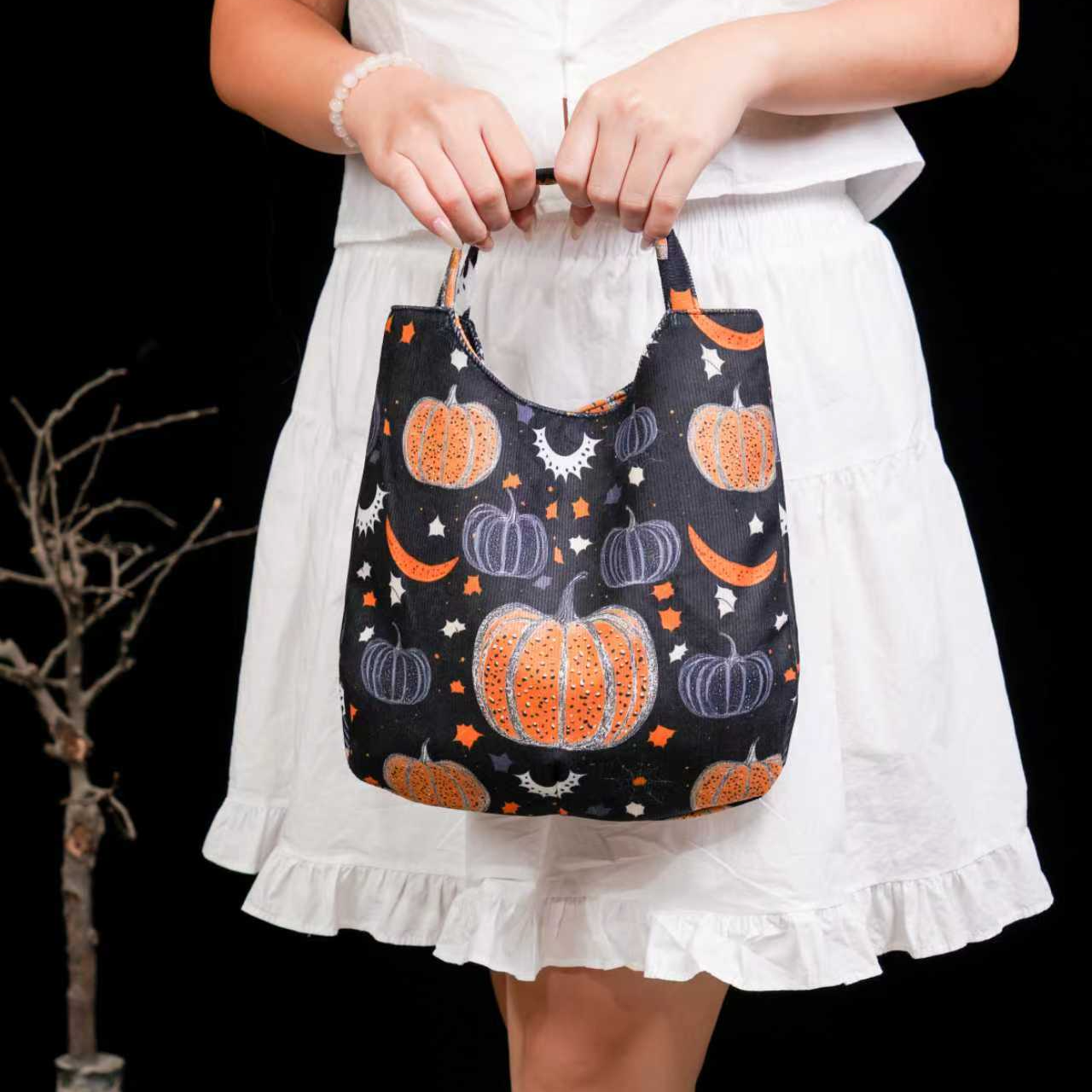 无则艺【灯芯绒小手提包】星空南瓜时尚印花运动单肩环保百搭便捷