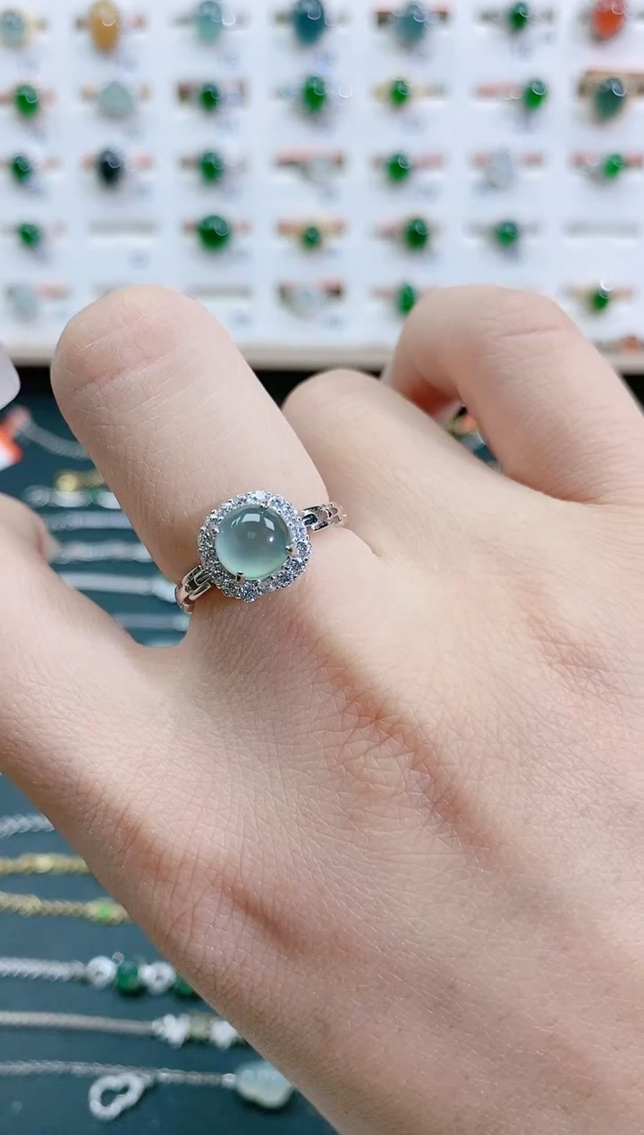 翡翠戒指银S925镶嵌天然翡翠