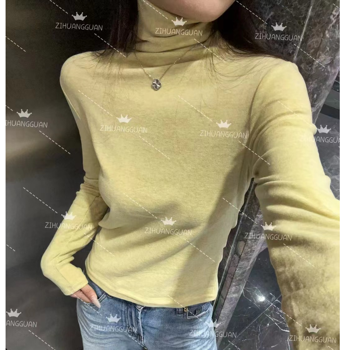 冬款ins百搭套头款双面绒女打底衫堆堆领长袖