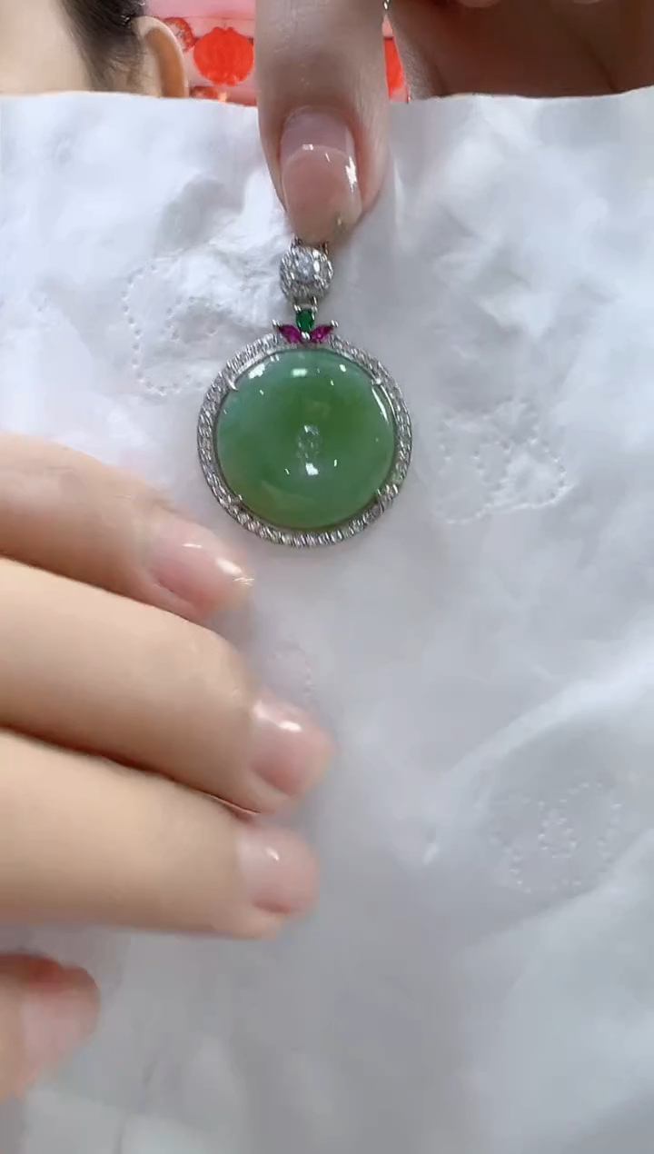 【闪购商品】翡翠颈饰银S925镶嵌孤品平安扣宽25厚8