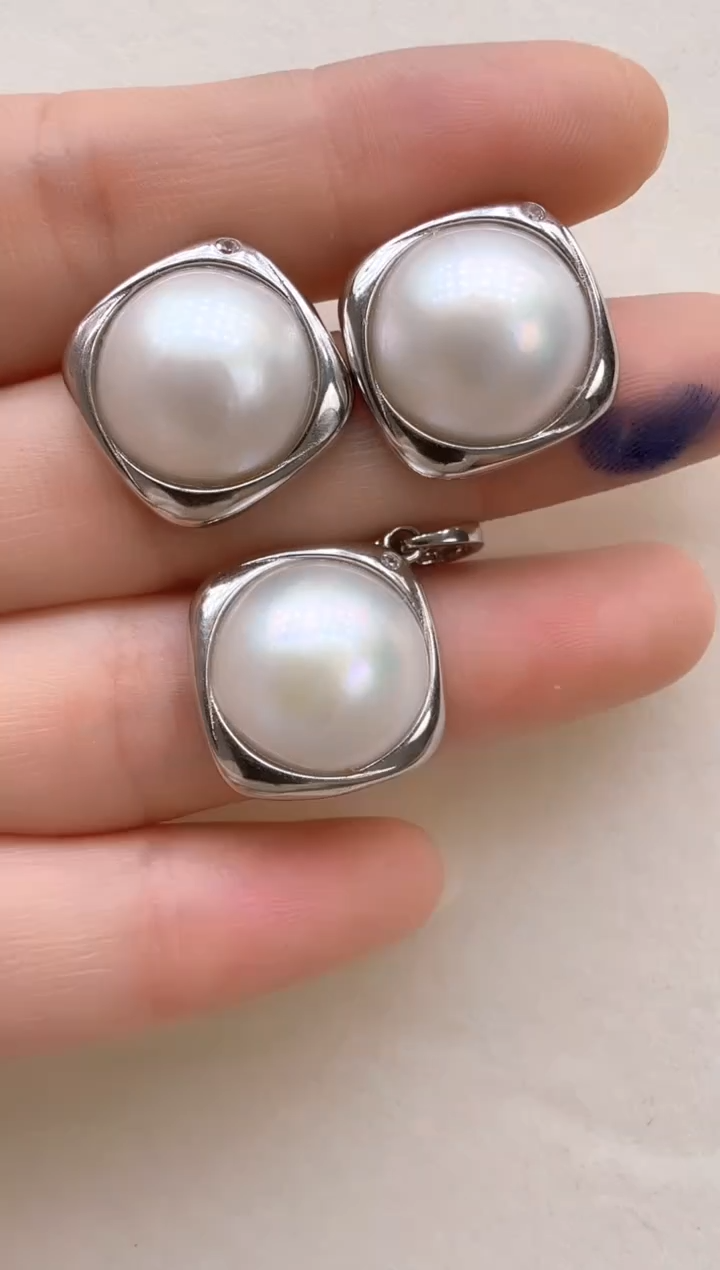 银S925镶嵌拼合珍珠（马贝珠）颈饰22