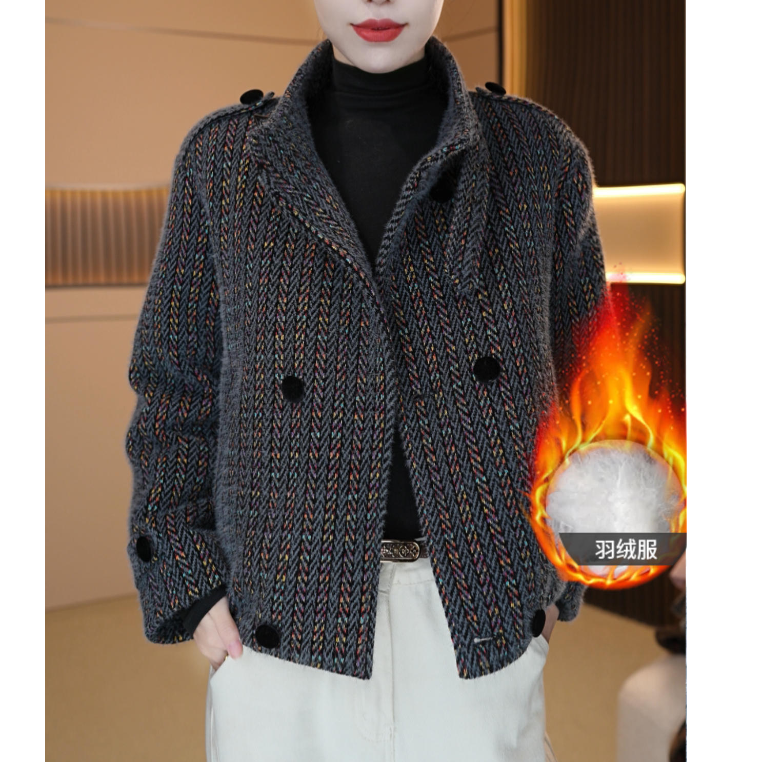 2508#保暖女时尚百搭羽绒服冬常规立领羽绒外套