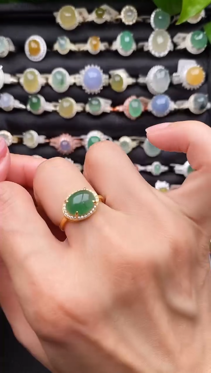 【闪购商品】翡翠戒指银S925镶嵌缅甸天然A货翡翠11   9-4