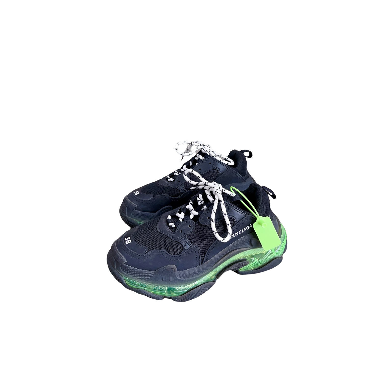 95新 Balenciaga/巴黎世家 triple s黑绿气垫 38码 d6068