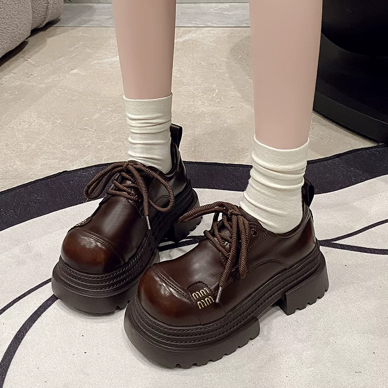 女式秋季新款潮流复古时尚小个子粗跟英伦风乐福鞋F66-6