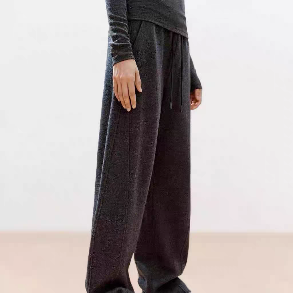 THP668099-新款绵羊毛版垂感弯刀阔腿裤