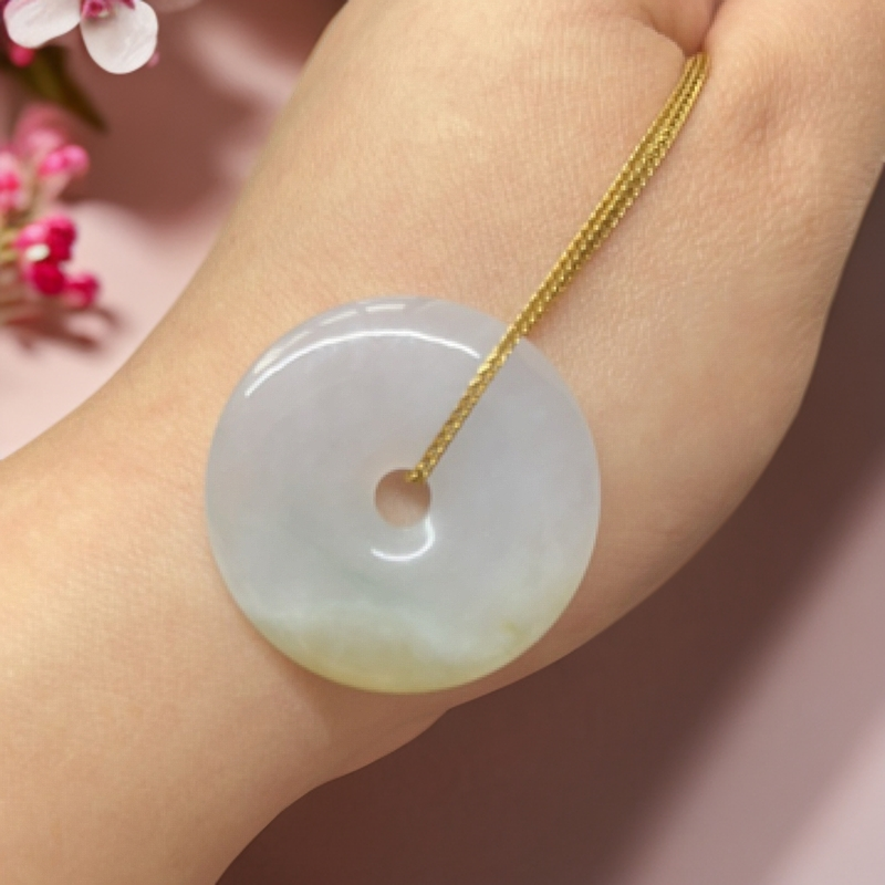 缅甸翡翠a货半山水平安扣怀古时尚百搭气质白色