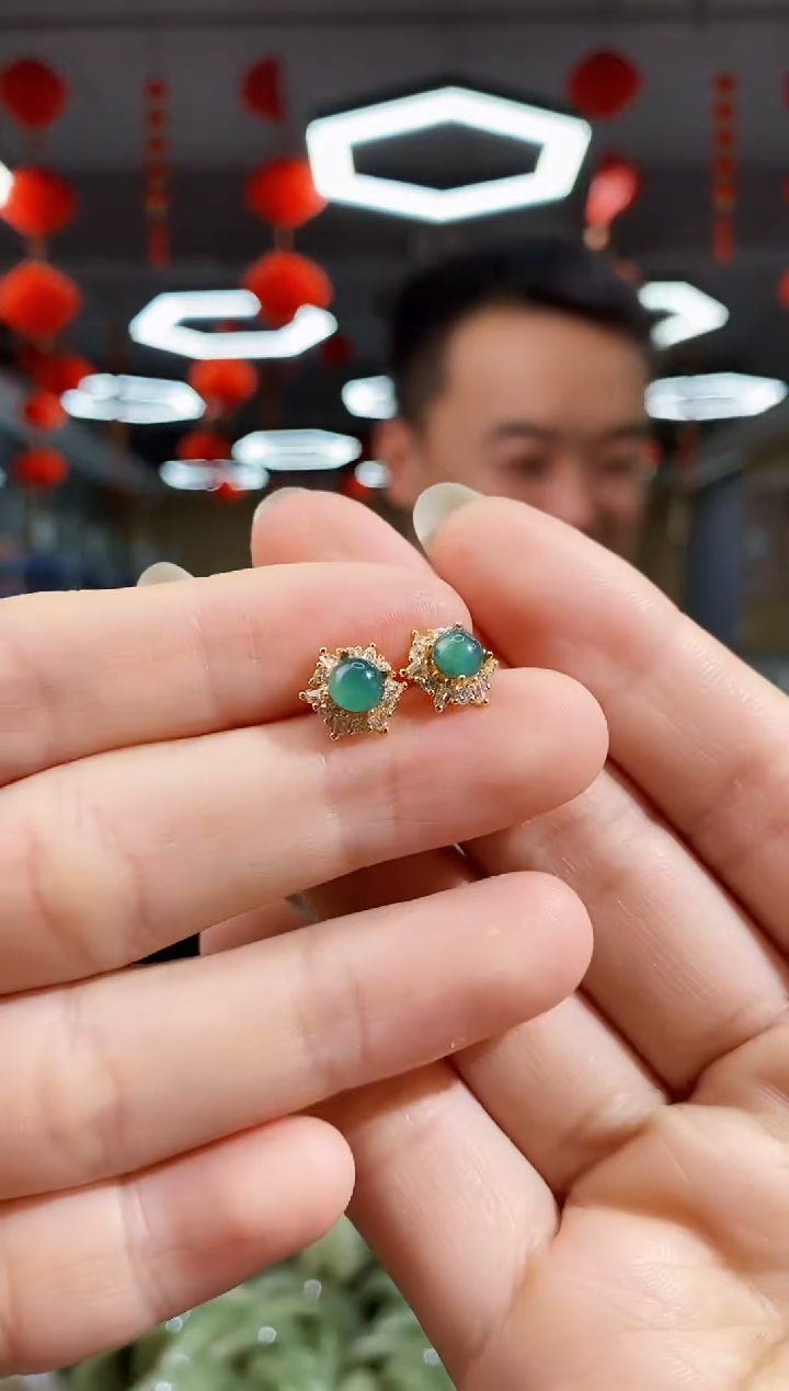 翡翠银S925镶嵌耳饰翡翠yp