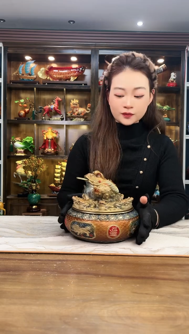 【闪购商品】20厘米黄铜聚宝盆金蟾