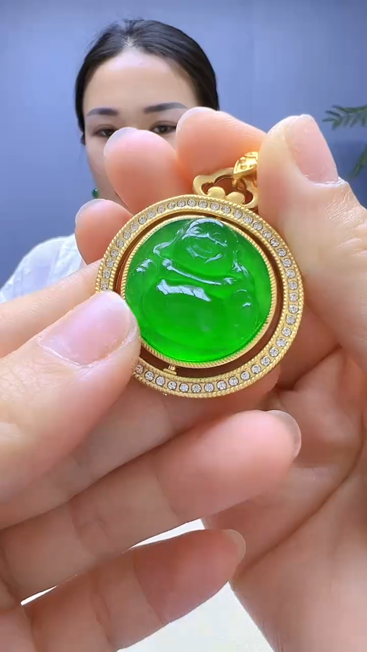 翡翠14K金镶嵌颈饰沉白diy颈饰