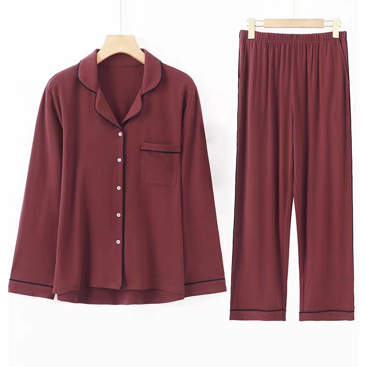 6四季款舒适宽松时尚休闲可外穿长袖长裤睡衣套装春秋季加肥纯色