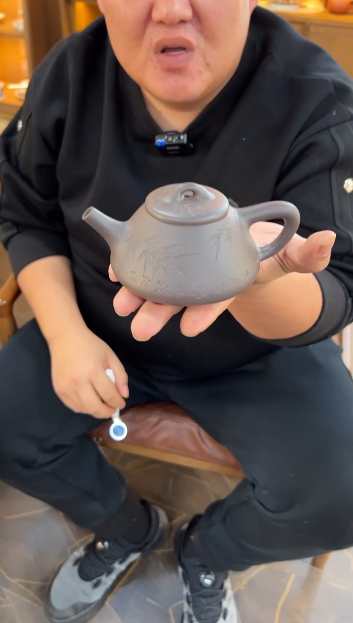【闪购商品】紫砂茶壶【头哥手工壶】子冶石瓢天青泥刻绘