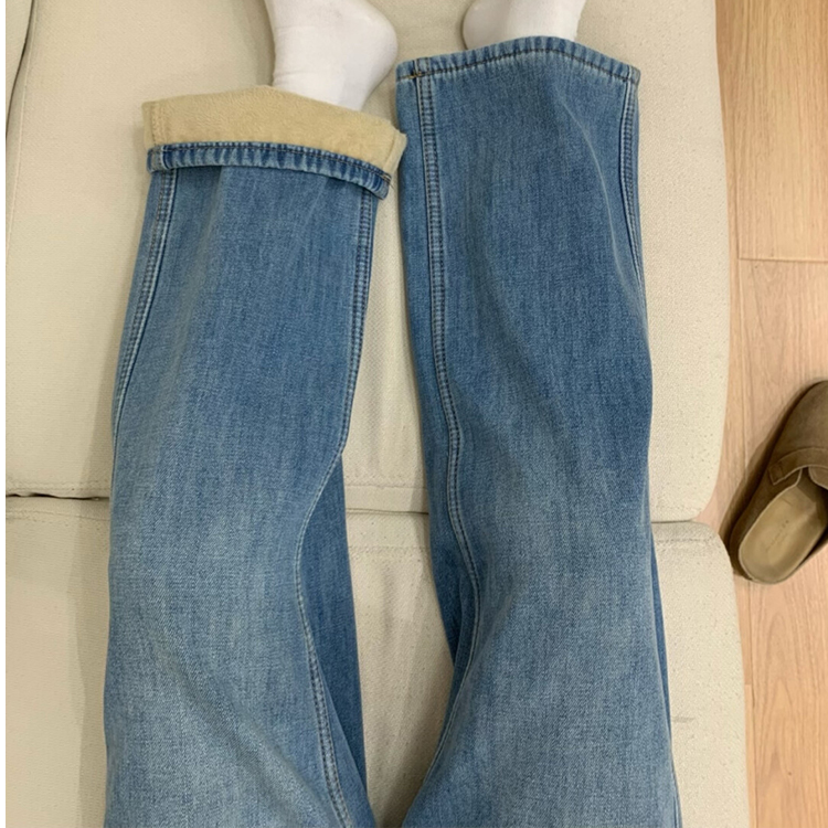 窄版直筒牛仔裤女款2025秋冬新款加绒加厚宽松百搭显瘦休闲拖地裤