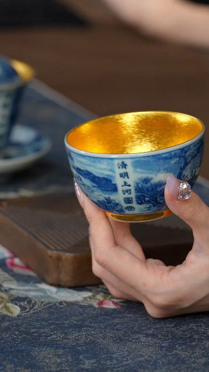 【闪购商品】【鎏金清明上河图杯】【蓝12西泠礼盒】