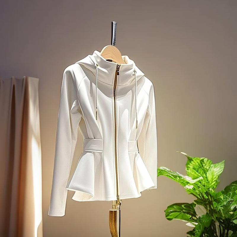 今年爆款白色连帽卫衣外套女款2025早春新款收腰外穿拉链短款上衣