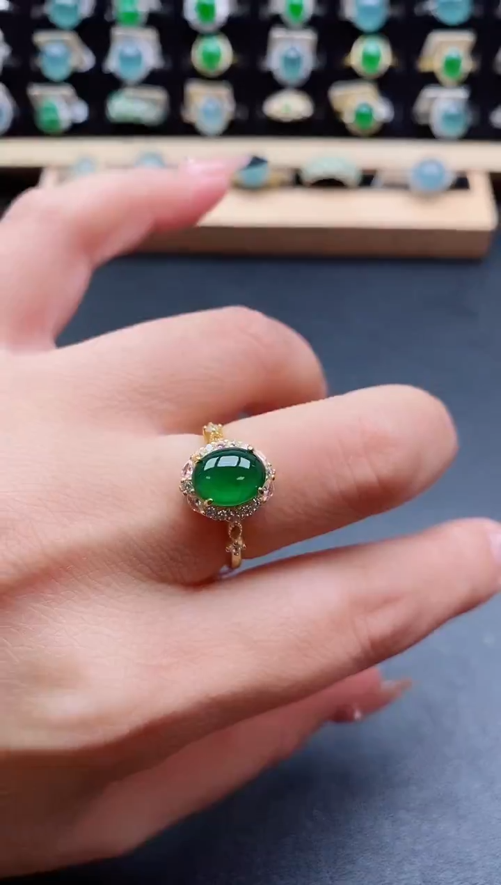 银S925镶嵌戒指翡翠1