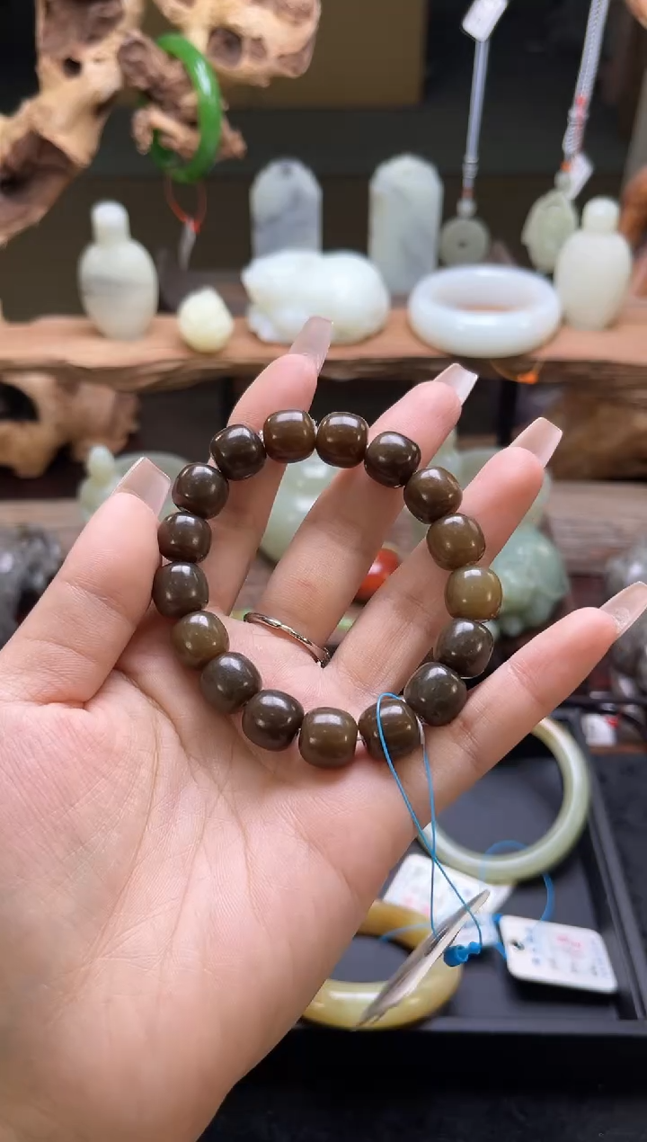 【闪购商品】和田玉手串未镶嵌且末金山糖圆珠卡12 9007501