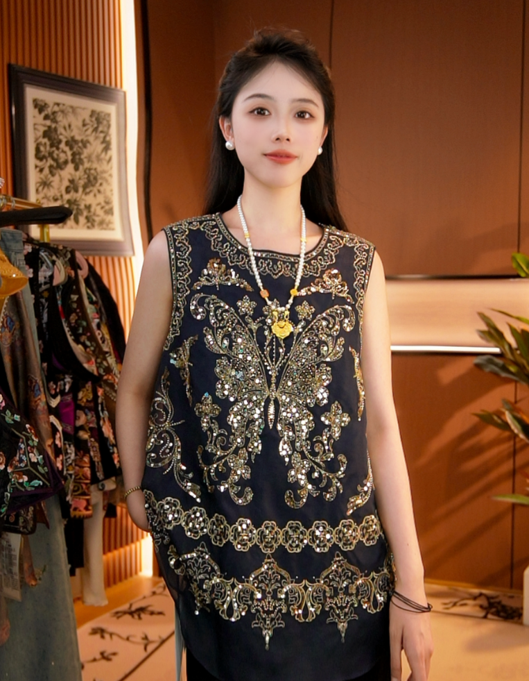 奢华/新中式马甲原创国风女装精美重工刺绣上衣2025b5311思思