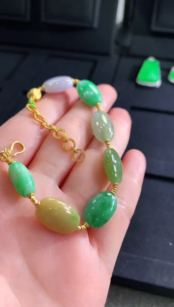 【闪购商品】翡翠手链18K金镶嵌手链