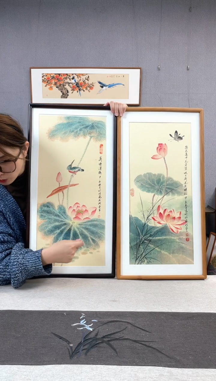 【闪购商品】国画手写手绘带框作品-35*68-两个