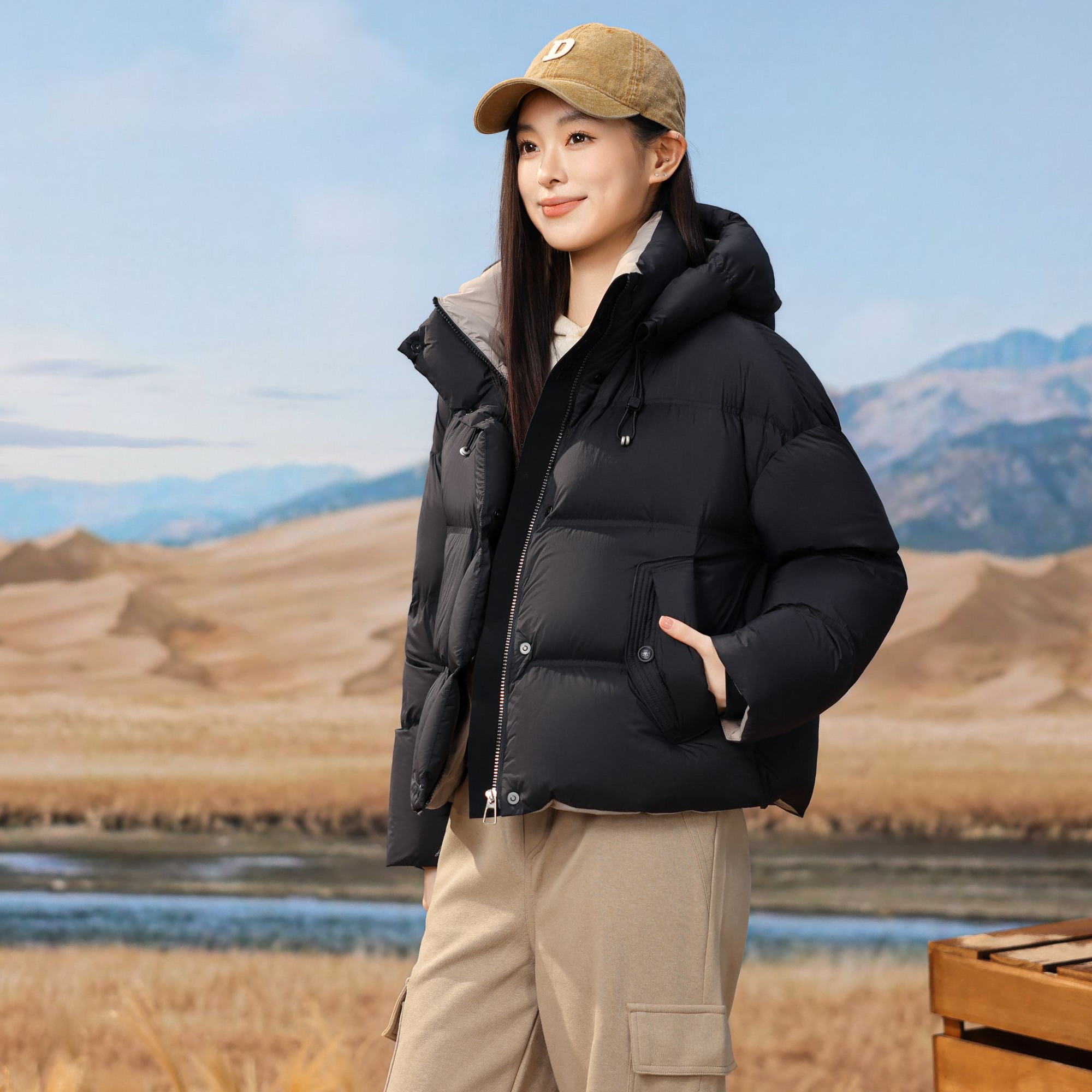 寻拓者90绒短款潮流休闲女款百搭保暖羽绒服FYH6863