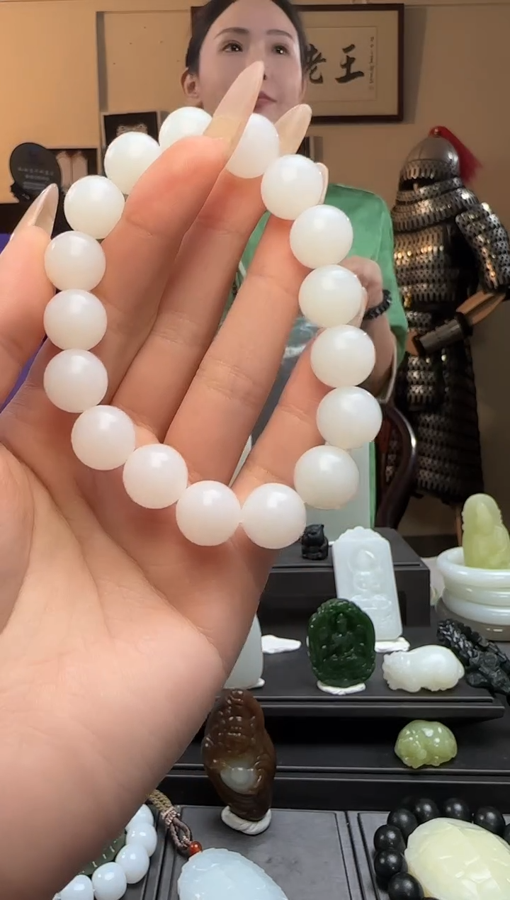 【闪购商品】和田玉白玉圆珠未镶嵌手串
