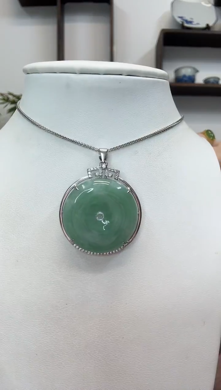 吊坠(赠链)银S925镶嵌翡翠平安扣