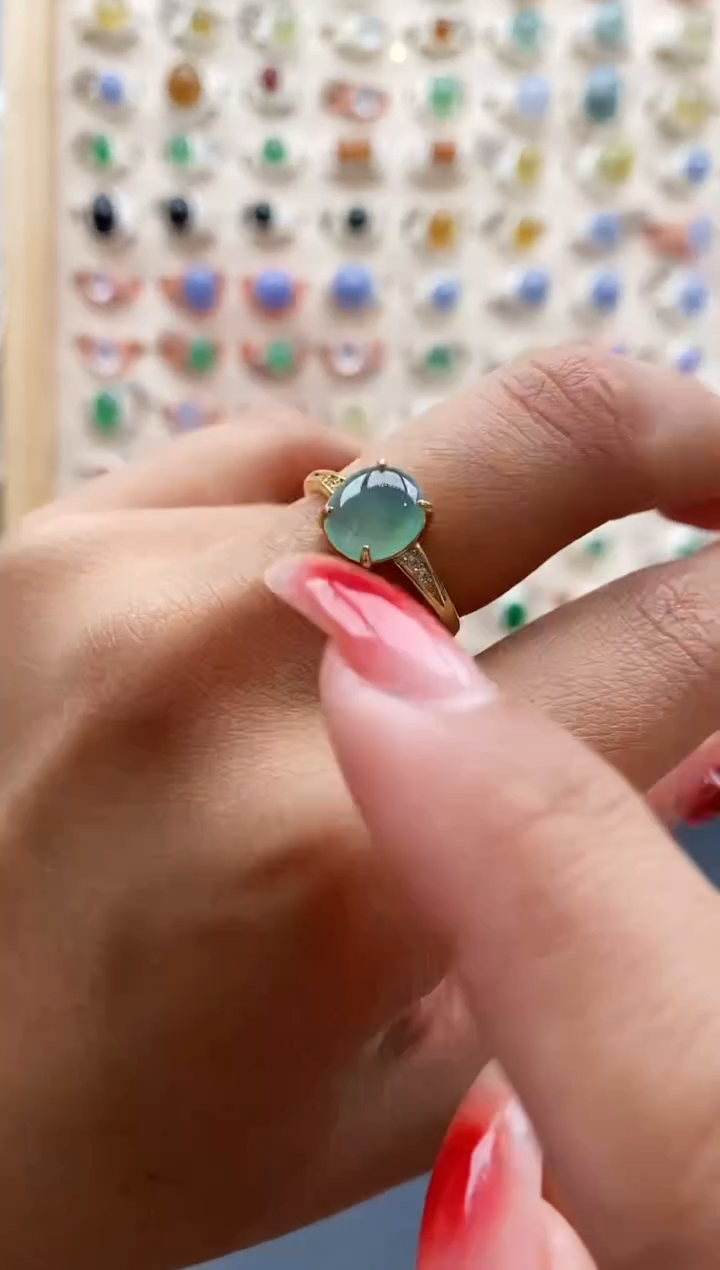 【闪购商品】翡翠戒指银S925镶嵌缅甸天然A货翡翠111 2+1