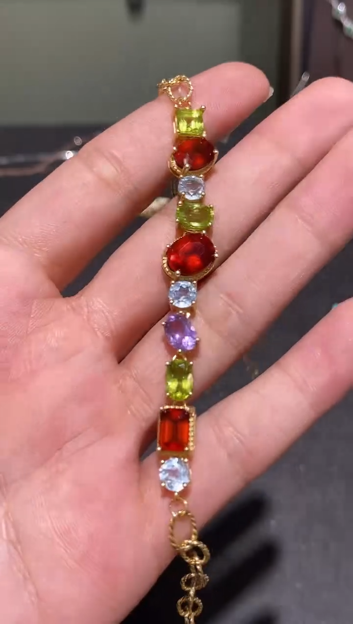 银S925镶嵌手链石榴石手链