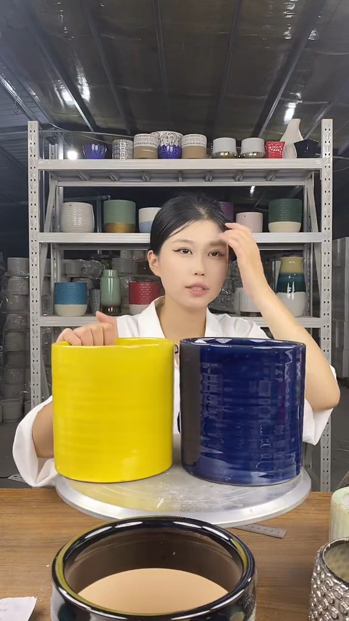 默认打孔陶瓷花盆宽高15-15两个