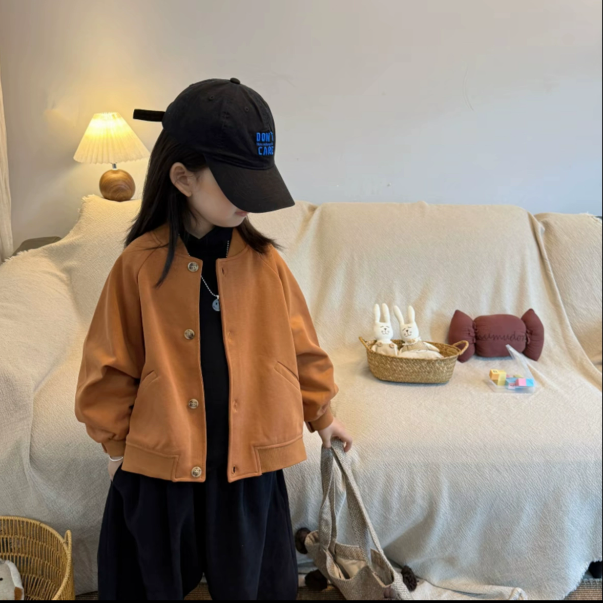 女童春秋外套儿童简约纯色圆领休闲开衫中小童韩版宽松长袖上衣潮